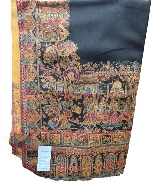 World of Shawls Luxury Kashmiri-Style Jacquard Shawl for Women – Soft Pashmina Feel | Intricate Mughal Art Design | Large 110 x 210 cm | Winter Wrap, Scarf & Party Wear