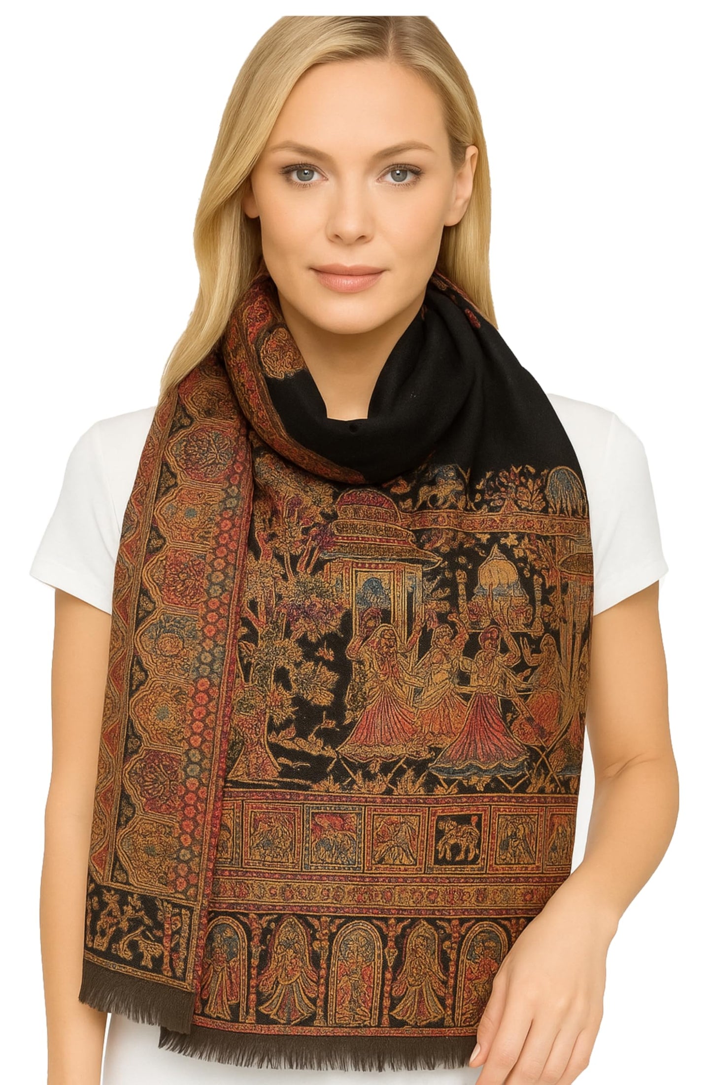 World of Shawls Luxury Kashmiri-Style Jacquard Shawl for Women – Soft Pashmina Feel | Intricate Mughal Art Design | Large 110 x 210 cm | Winter Wrap, Scarf & Party Wear
