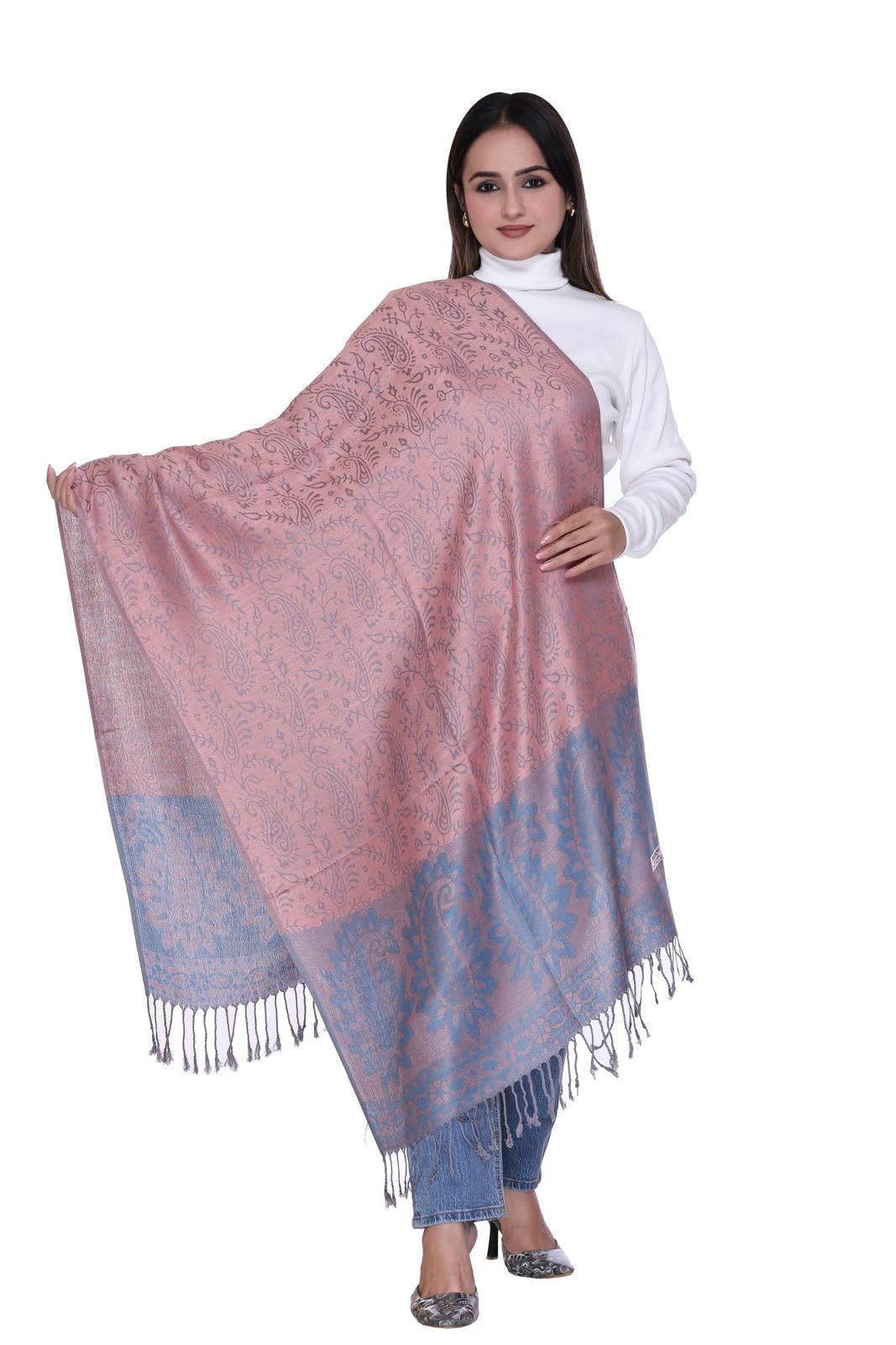 World of Shawls Reversible Paisley Design Pashmina Shawl for Women, 28x80 cm, Soft Warm Pashmina Blend