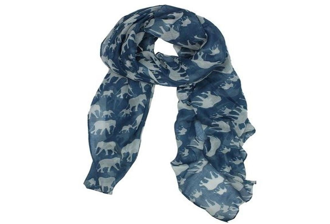 Extra Large Womens Gorgeous Fashion Scarf in Elephant Design/Light Green Turquoise