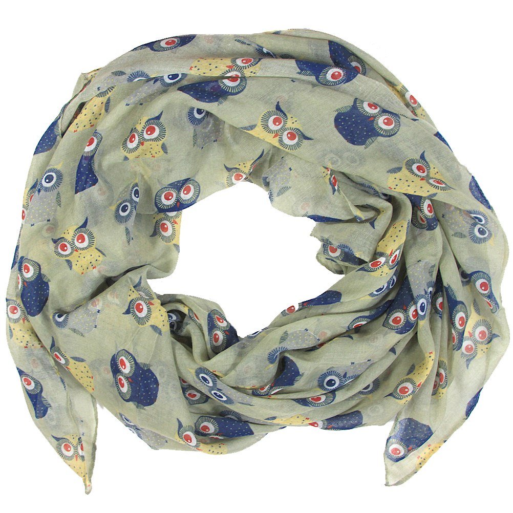 Owls Print Design All Season Lightweight Soft Scarves for Women (Light khaki)