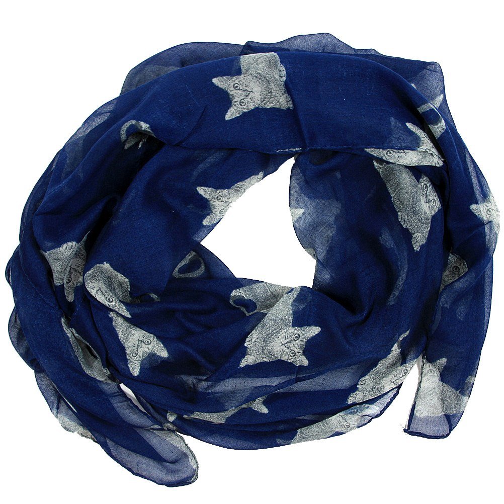 Cats Print Design Women's Scarves (Navy blue)