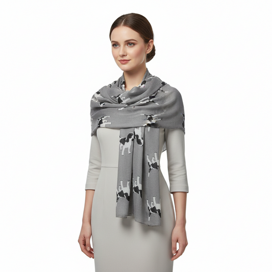 New ladies Puppy Dog Print Scarf Springer Spaniel Beagle Scarf Scarves Shawl (GREY)