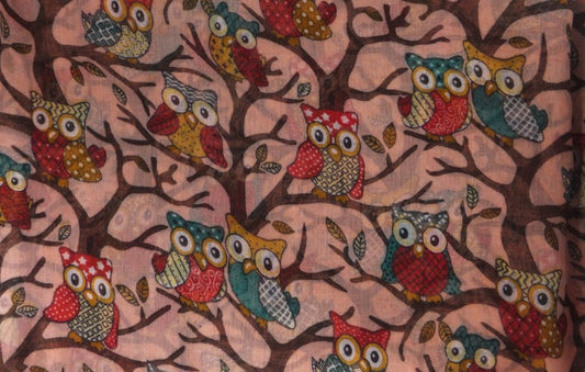 Pink Owl On A Branch Print Wide Scarf