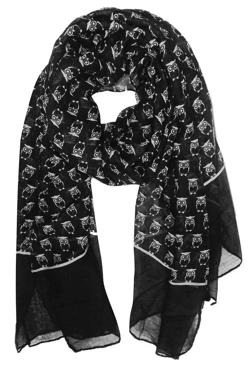 Black Animal Owl Printed Scarf for Women – Lightweight Soft Fashion Shawl Wrap