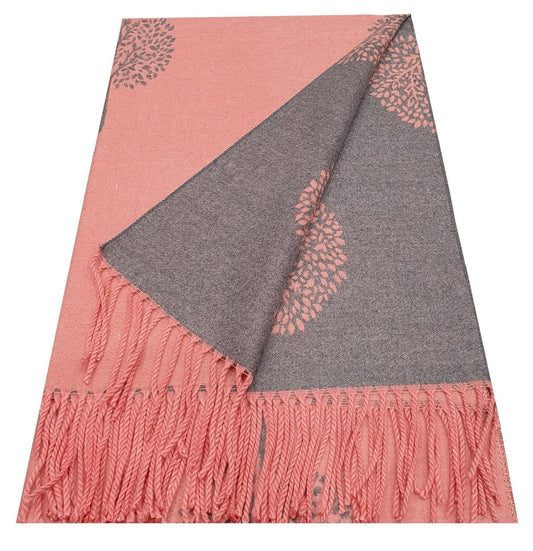 Thick Reversible Mulberry Design Winter Scarf Wrap Blanket Shawl Warm Soft Cosy - CORAL / GREY