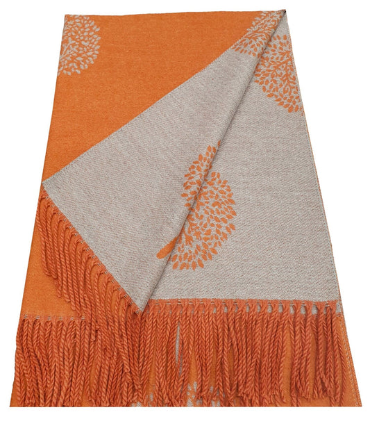 Thick Reversible Mulberry Design Winter Scarf Wrap Blanket Shawl Warm Soft Cosy - BURNT ORANGE / SILVER