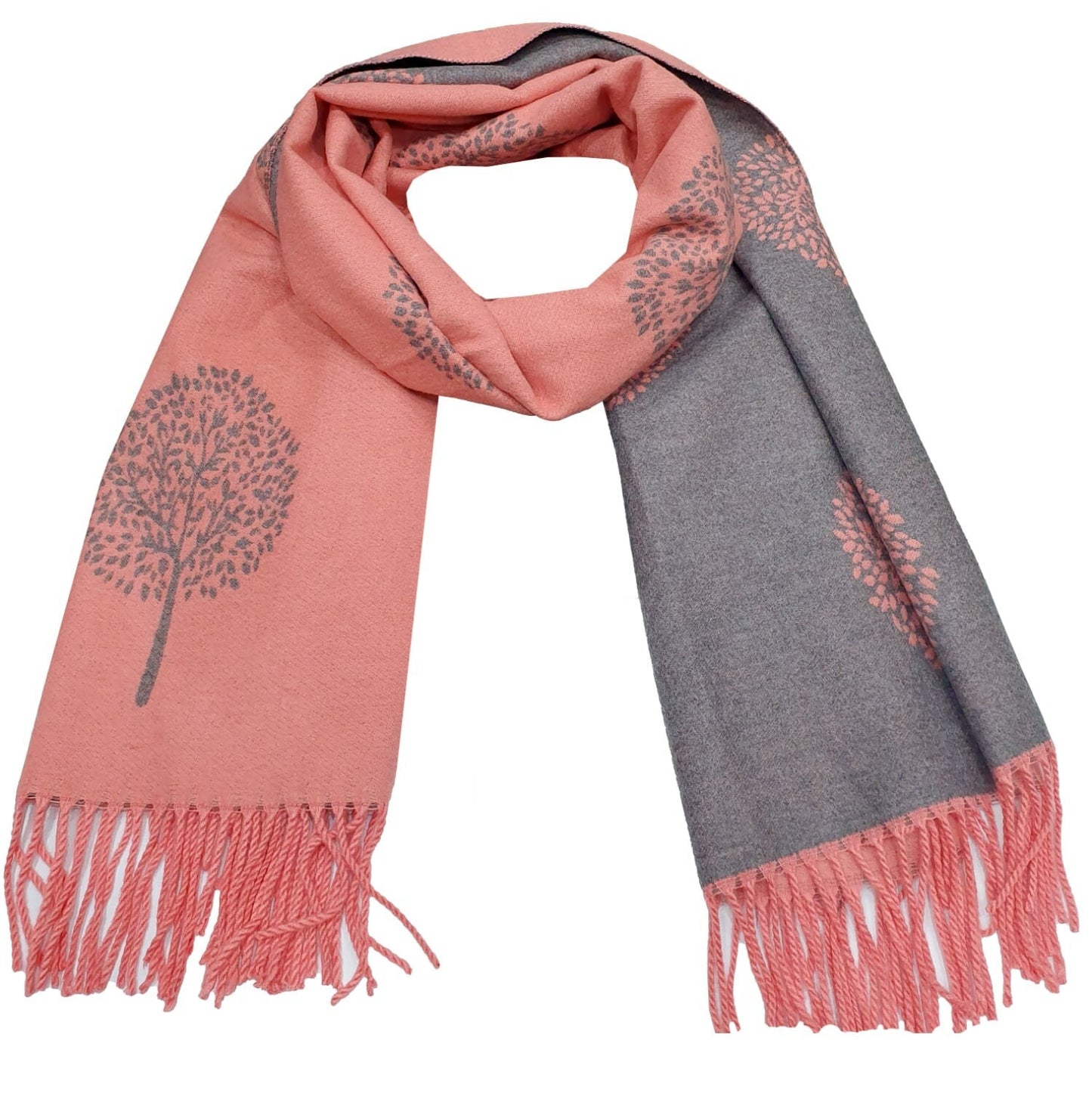 Thick Reversible Mulberry Design Winter Scarf Wrap Blanket Shawl Warm Soft Cosy - CORAL / GREY