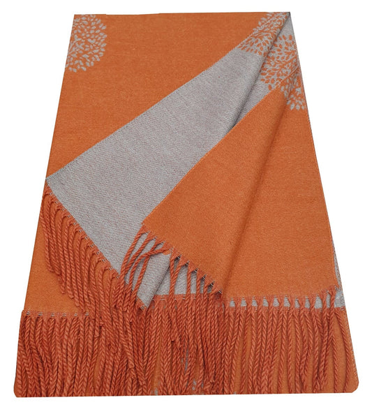 Thick Reversible Mulberry Design Winter Scarf Wrap Blanket Shawl Warm Soft Cosy - BURNT ORANGE / SILVER