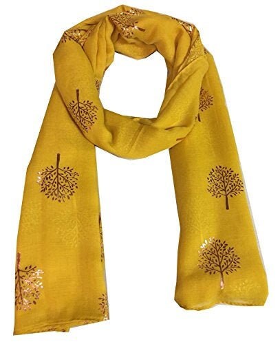 Elegant MUSTARD Mulberry Tree Scarf with PINK Metallic Foil Print Classy Ritzy Scarves Wrap Shawl Ideal Gift