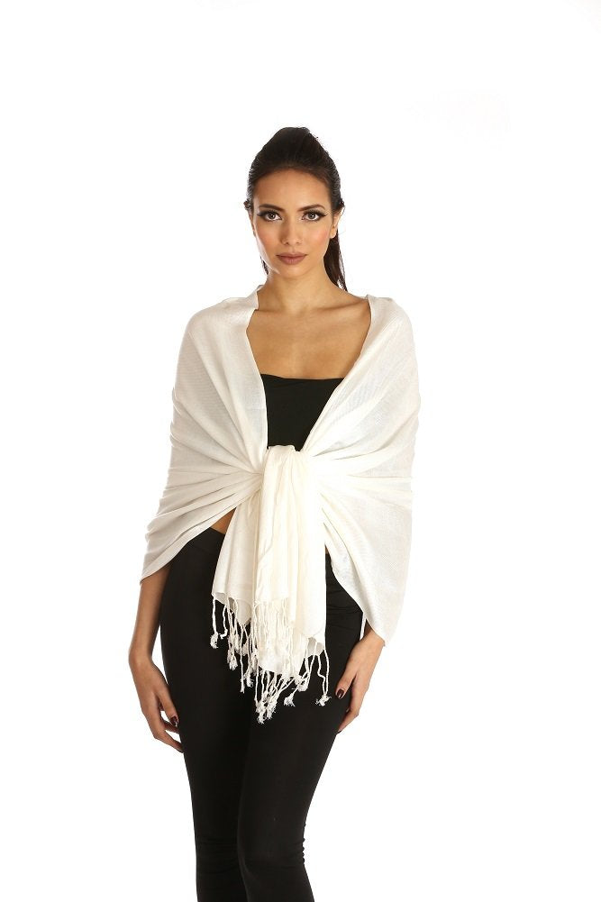 RK Essentials | Plain Pashmina’s Featuring Tassel Edging | Ivory