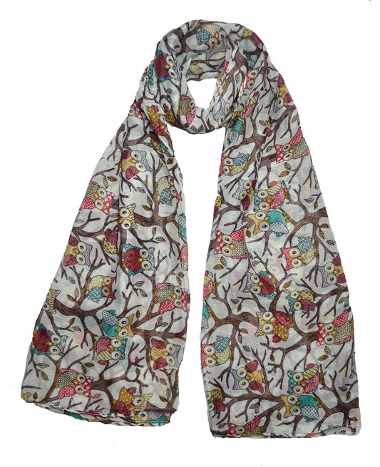 Super luxury large maxi scarf Owl On Branch print cream