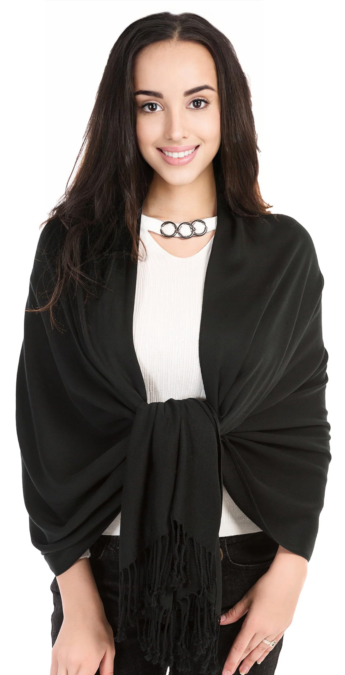 World of Shawls Pashmina Style All Seasons Handcrafted Wrap Shawl Stole Scarf (Black)