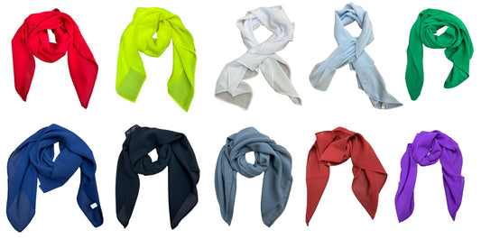 Pack of 10 Retro Square Chiffon Scarves for Women - 50s Style Lightweight Plain Neck Scarves, Versatile Bandana Wraps, 65 x 65 cm