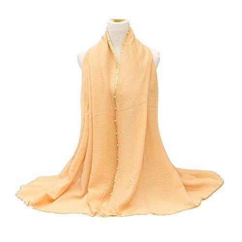 Ladies Women/Girls Sparkly Crinkle Effect Scarf Wrap Shawl Hijab Large Oversized Maxi Sarong with Gold Piping & Pearl Border Wedding Party Evening