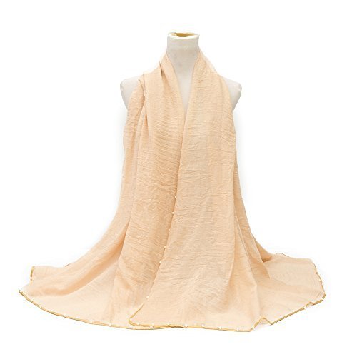 Ladies Women/Girls Sparkly Crinkle Effect Scarf Wrap Shawl Hijab Large Oversized Maxi Sarong with Gold Piping & Pearl Border Wedding Party Evening