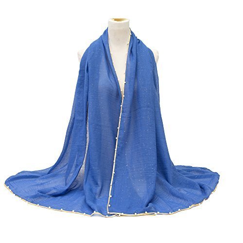 Ladies Women/Girls Sparkly Crinkle Effect Scarf Wrap Shawl Hijab Large Oversized Maxi Sarong with Gold Piping & Pearl Border Wedding Party Evening