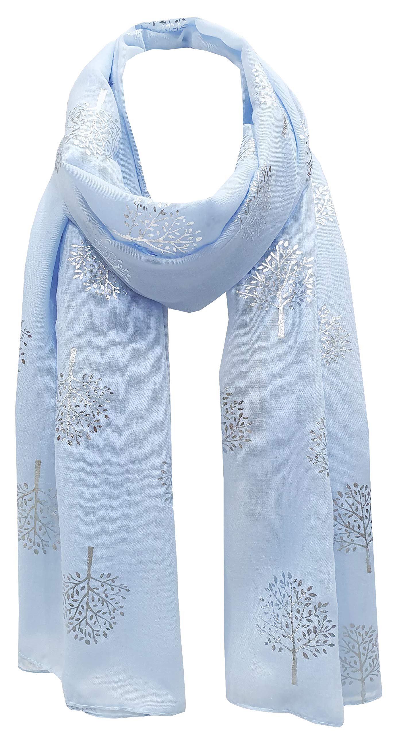 World of Shawls Silver Foil Mulberry Tree Print Fashion Scarf