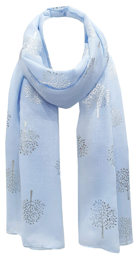 World of Shawls Silver Foil Mulberry Tree Print Fashion Scarf