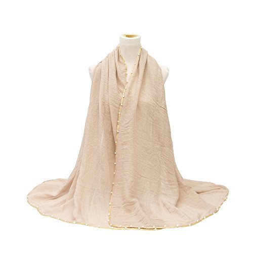 Ladies Women/Girls Sparkly Crinkle Effect Scarf Wrap Shawl Hijab Large Oversized Maxi Sarong with Gold Piping & Pearl Border Wedding Party Evening