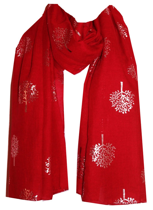 World of Shawls Silver Foil Mulberry Tree Print Fashion Scarf