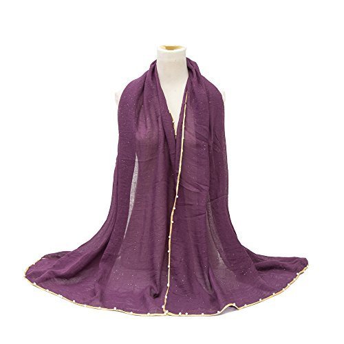 Ladies Women/Girls Sparkly Crinkle Effect Scarf Wrap Shawl Hijab Large Oversized Maxi Sarong with Gold Piping & Pearl Border Wedding Party Evening