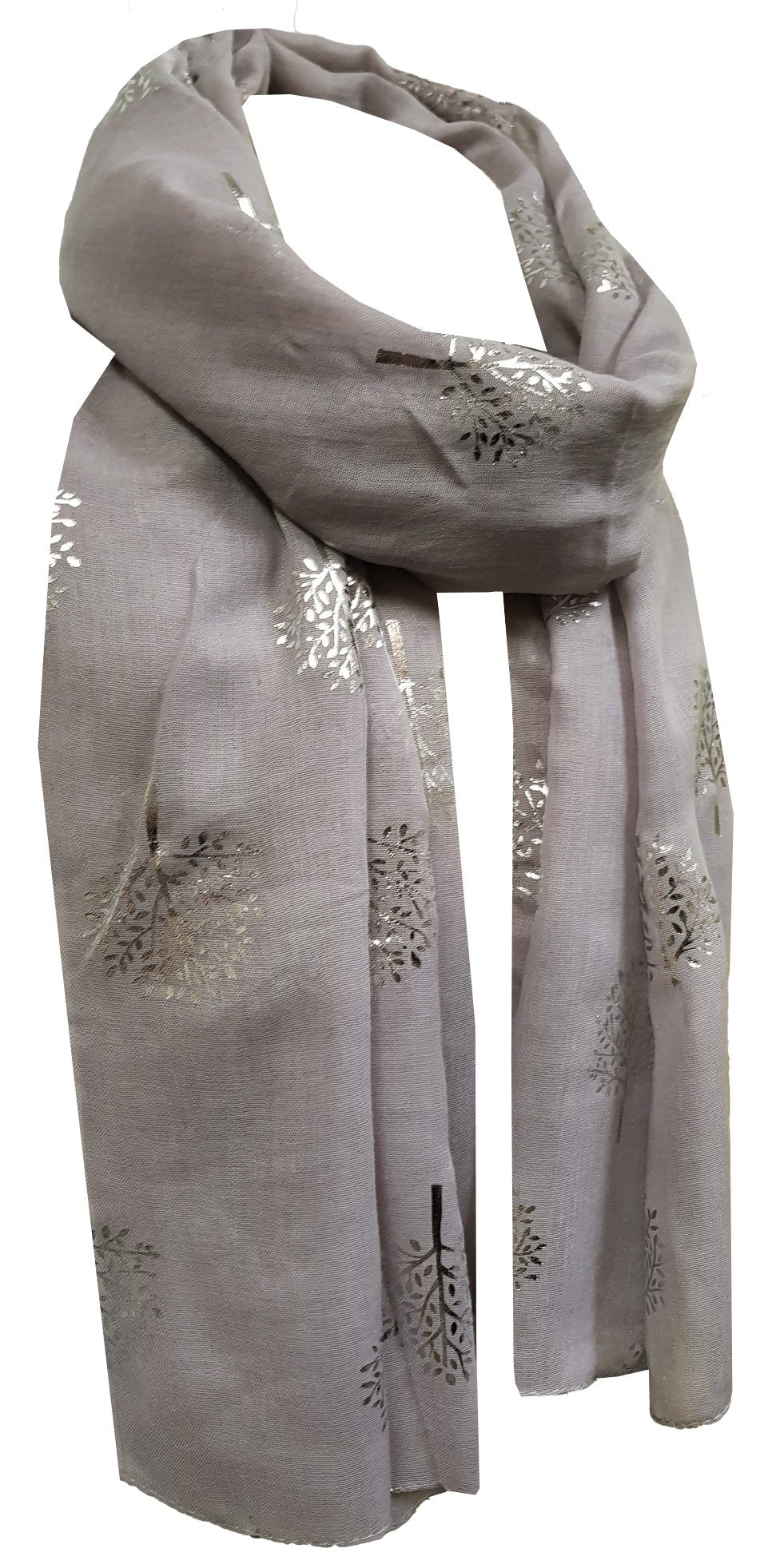 World of Shawls Silver Foil Mulberry Tree Print Fashion Scarf