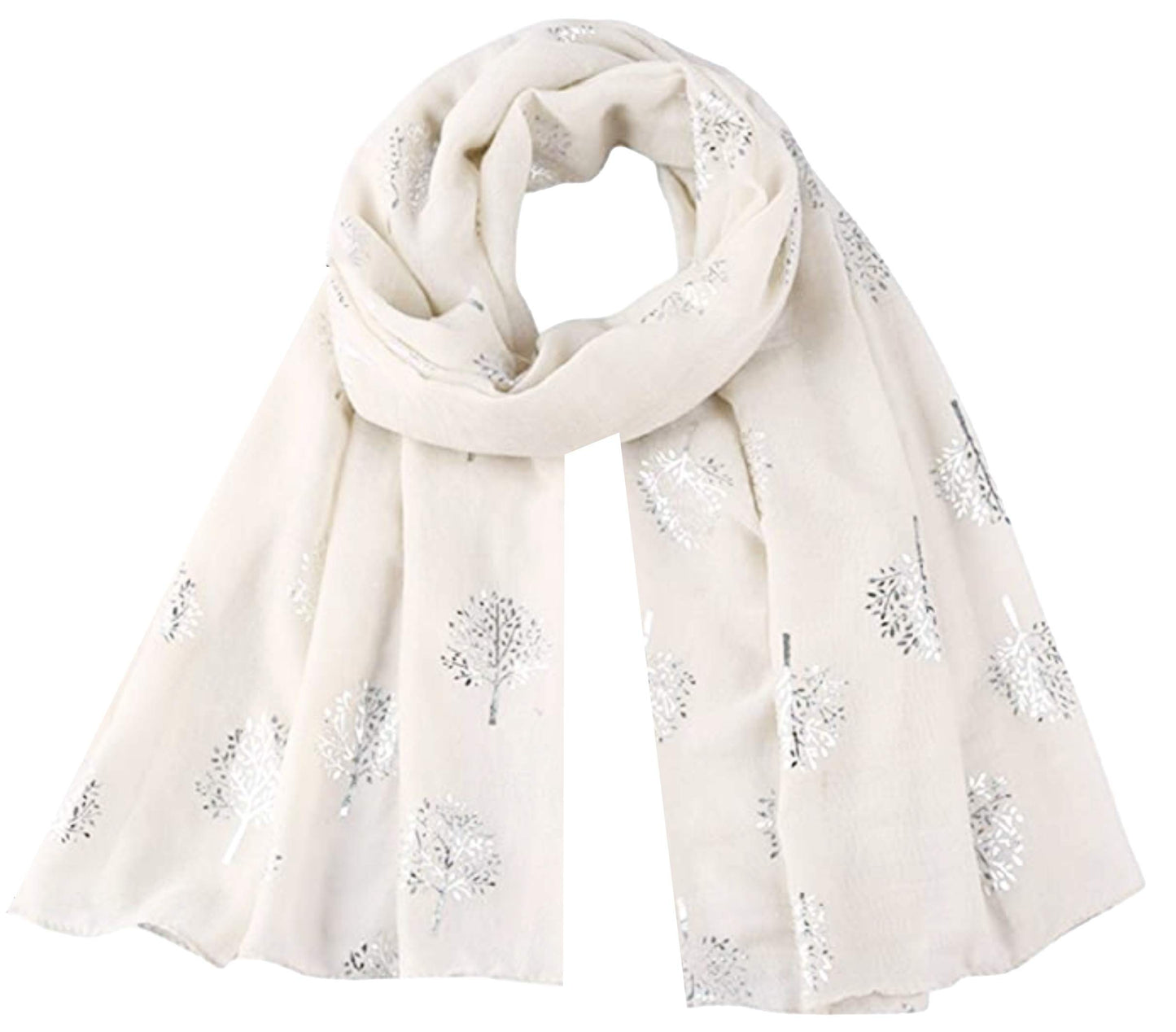 World of Shawls Silver Foil Mulberry Tree Print Fashion Scarf