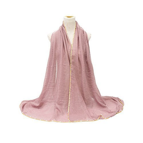 Ladies Women/Girls Sparkly Crinkle Effect Scarf Wrap Shawl Hijab Large Oversized Maxi Sarong with Gold Piping & Pearl Border Wedding Party Evening