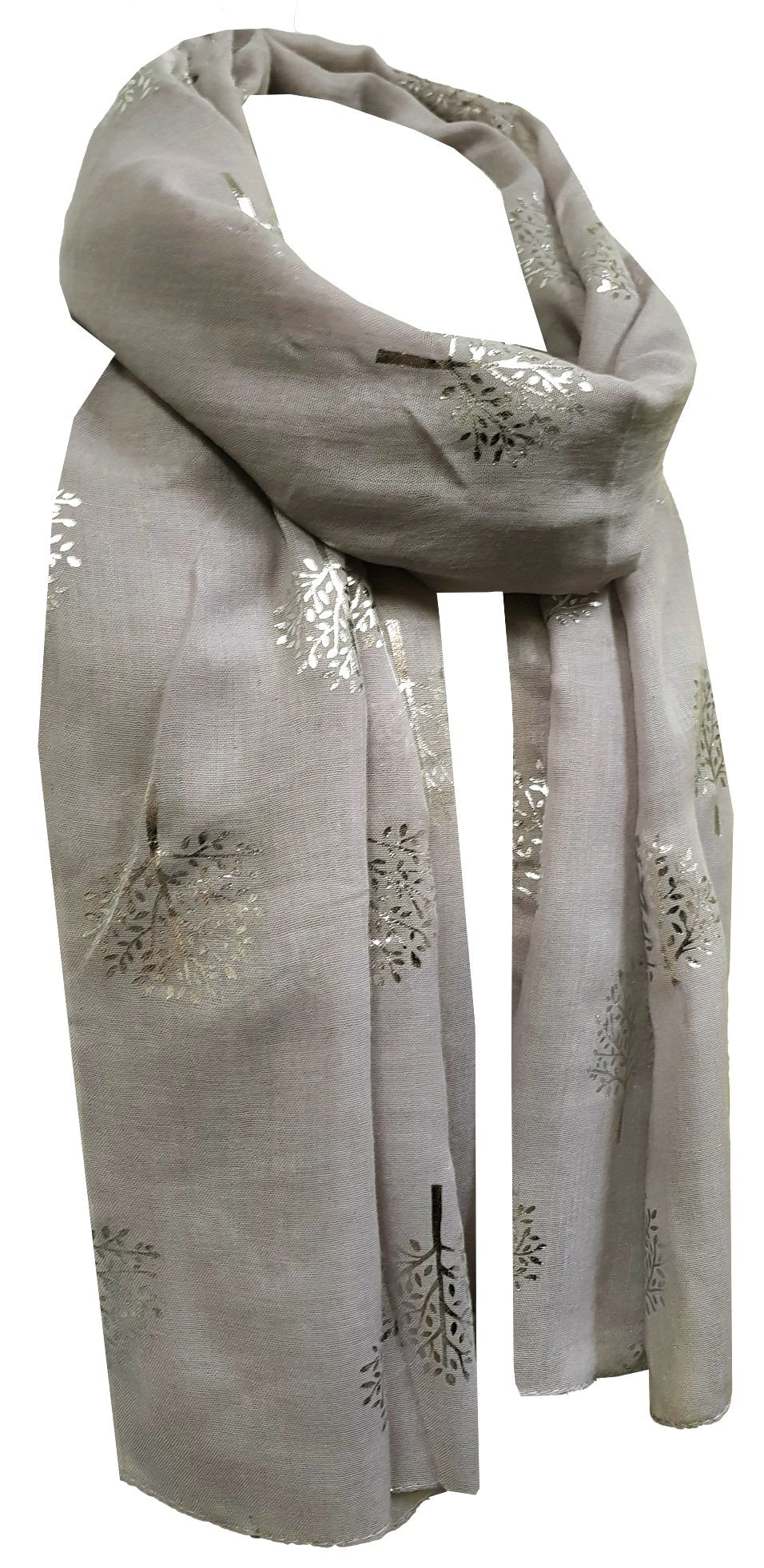 World of Shawls Silver Foil Mulberry Tree Print Fashion Scarf