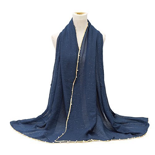 Ladies Women/Girls Sparkly Crinkle Effect Scarf Wrap Shawl Hijab Large Oversized Maxi Sarong with Gold Piping & Pearl Border Wedding Party Evening