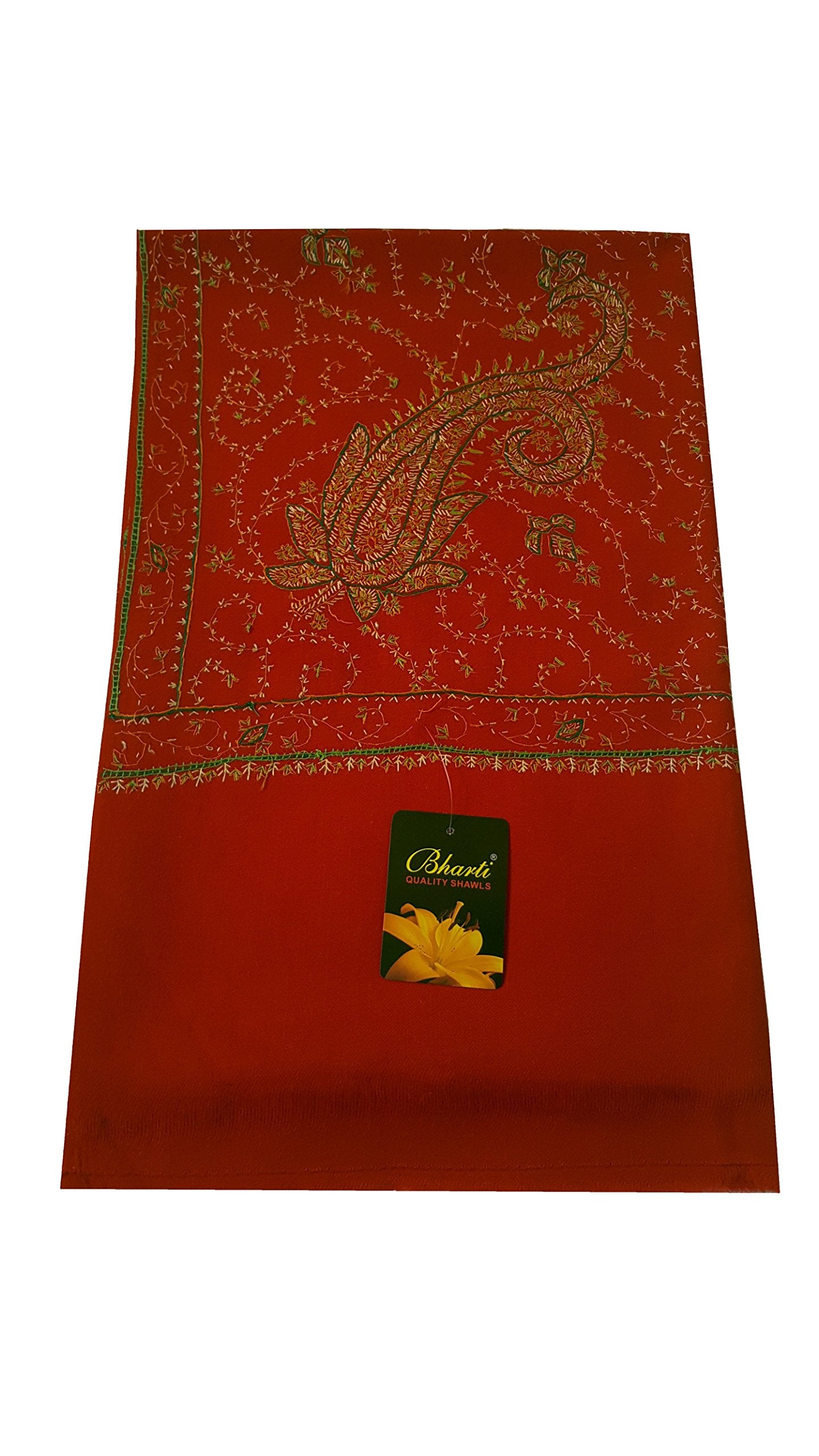 Exclusive Designer Women's Ladies Fine Wool Hand Embroidered Needle Work Shawl Scarf Wrap Occasion Bridal Party Wear (Strawberry Red - Paisley Floral)
