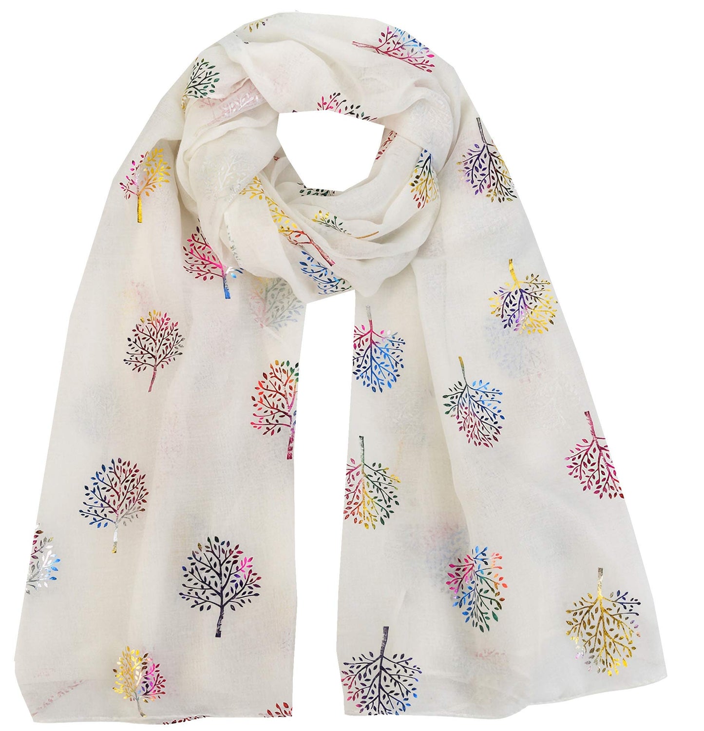 World of Shawls Silver Foil Mulberry Tree Print Fashion Scarf