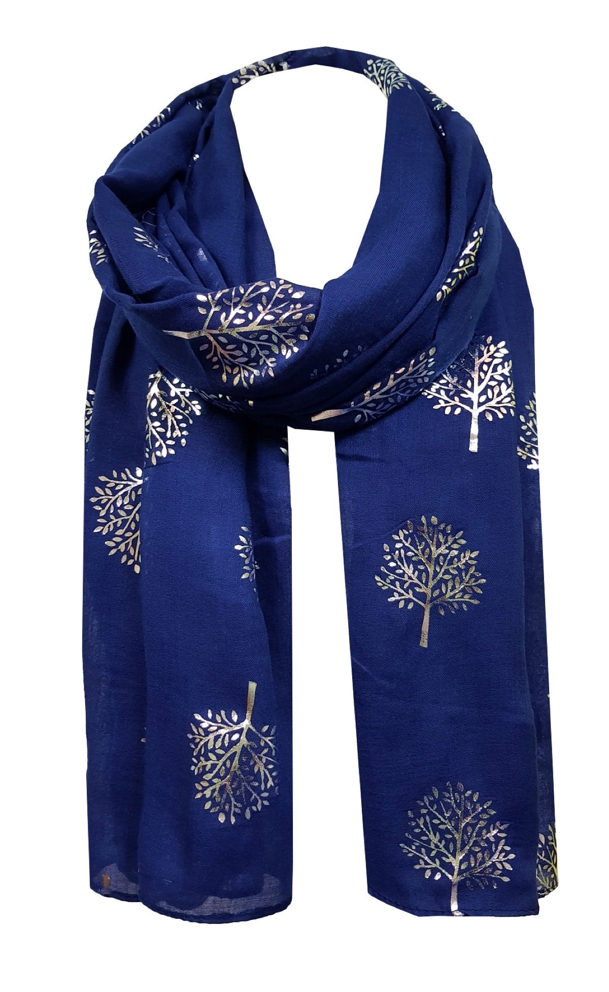 World of Shawls Silver Foil Mulberry Tree Print Fashion Scarf