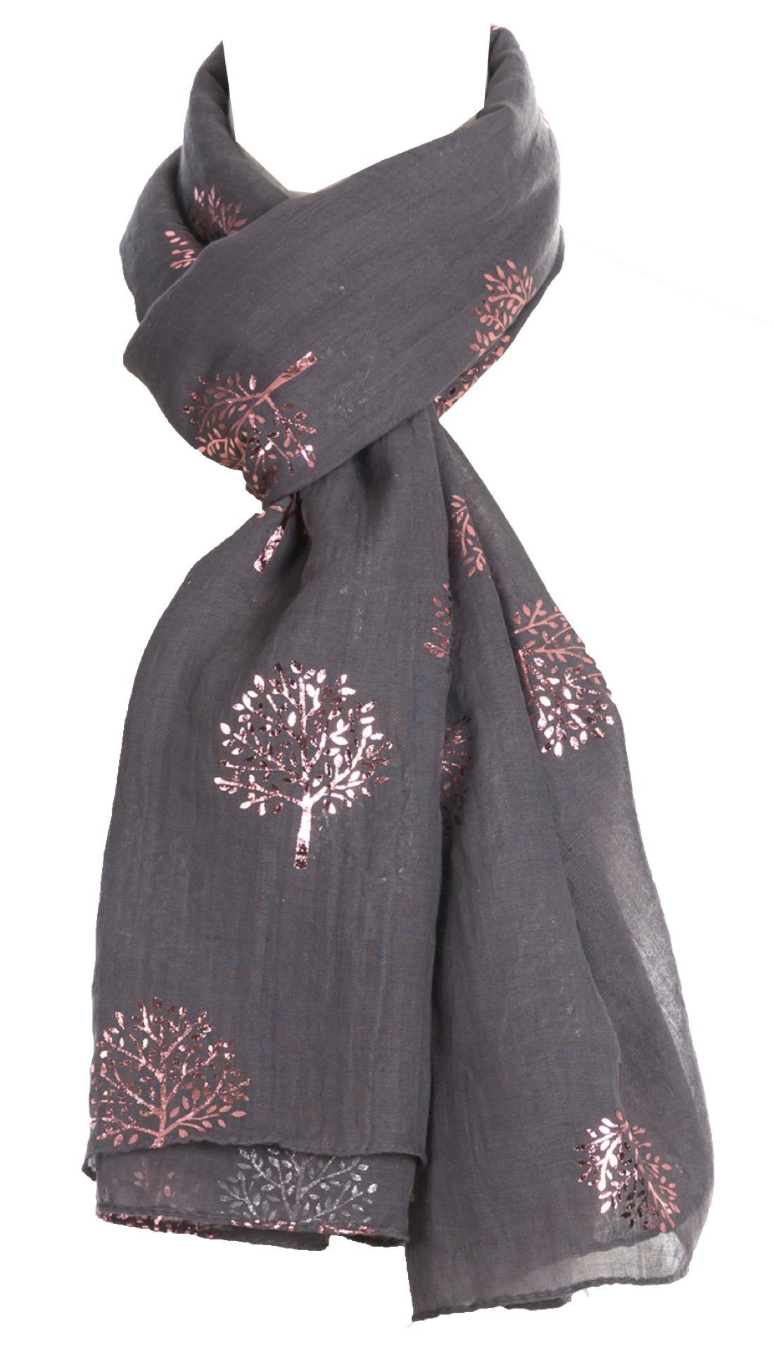 World of Shawls Silver Foil Mulberry Tree Print Fashion Scarf