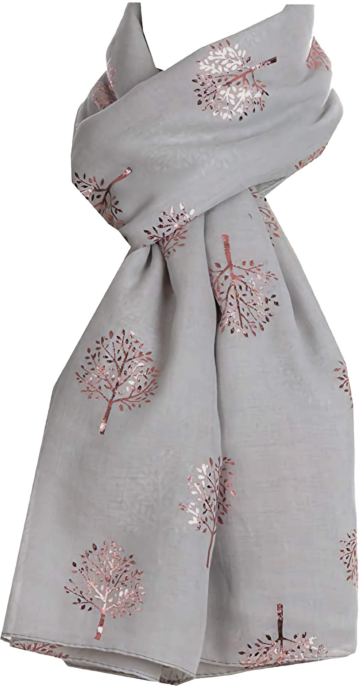World of Shawls Silver Foil Mulberry Tree Print Fashion Scarf