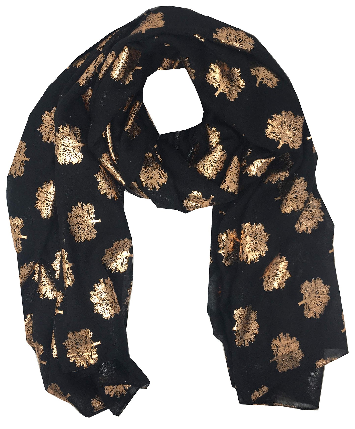 World of Shawls Silver Foil Mulberry Tree Print Fashion Scarf