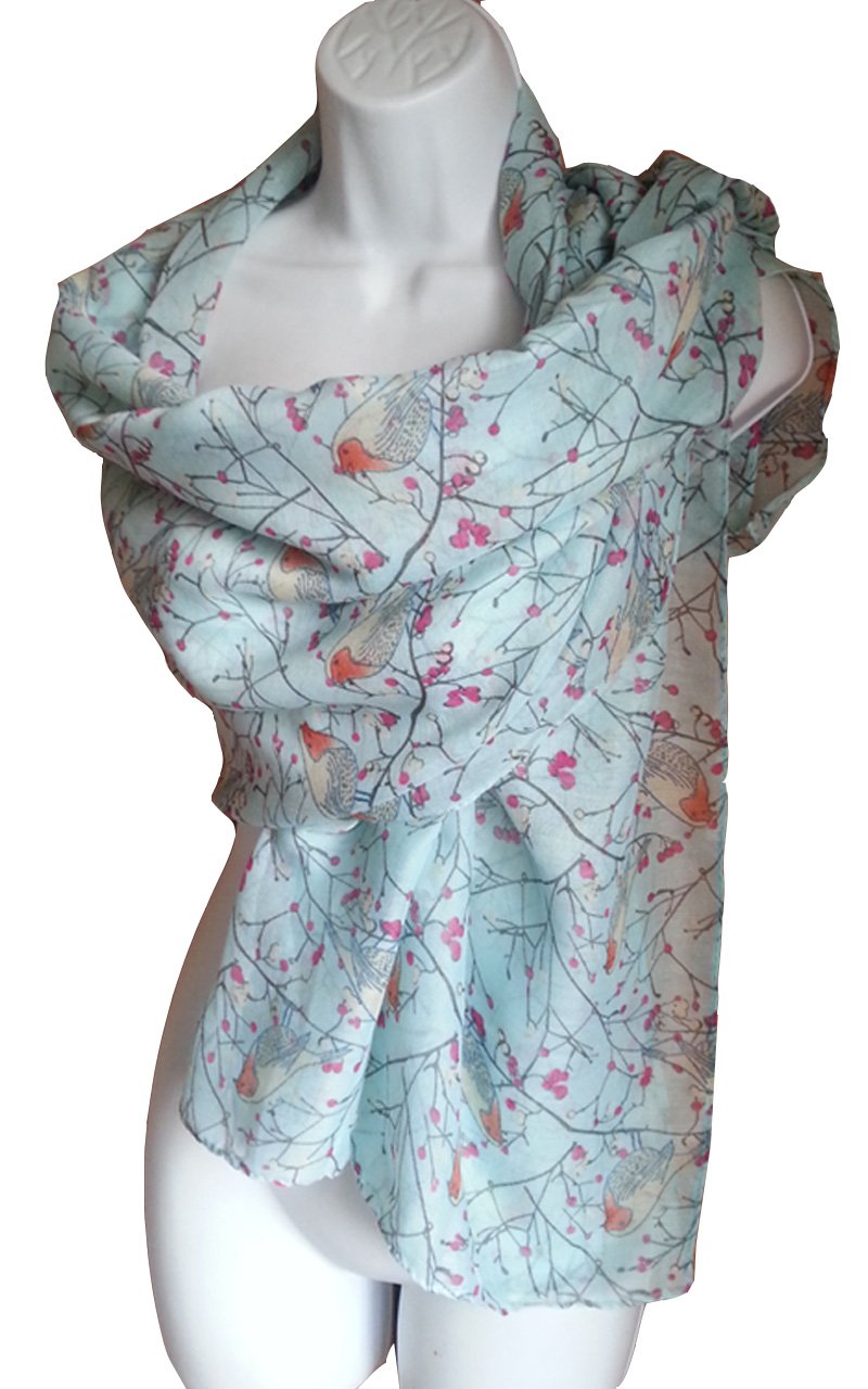 MyMusu Christmas Robin Bird Scarf Ladies Multi Way Large Soft Wrap (Aqua)