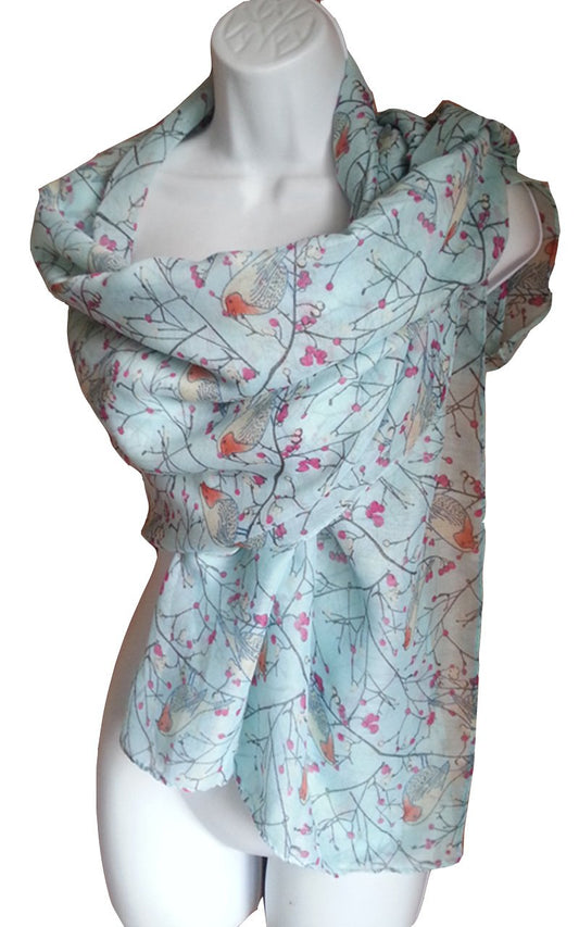 MyMusu Christmas Robin Bird Scarf Ladies Multi Way Large Soft Wrap (Aqua)