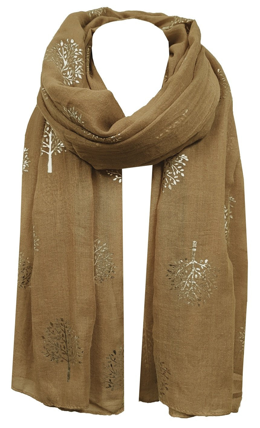 World of Shawls Silver Foil Mulberry Tree Print Fashion Scarf
