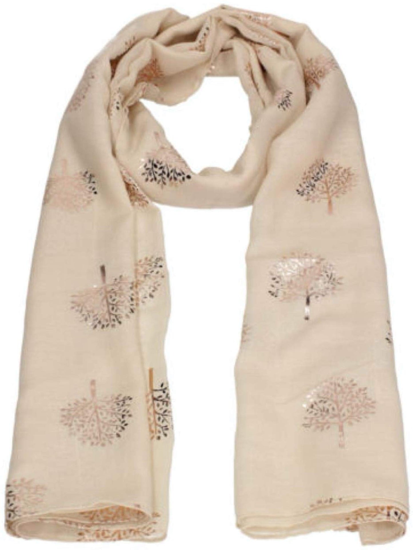 World of Shawls Silver Foil Mulberry Tree Print Fashion Scarf