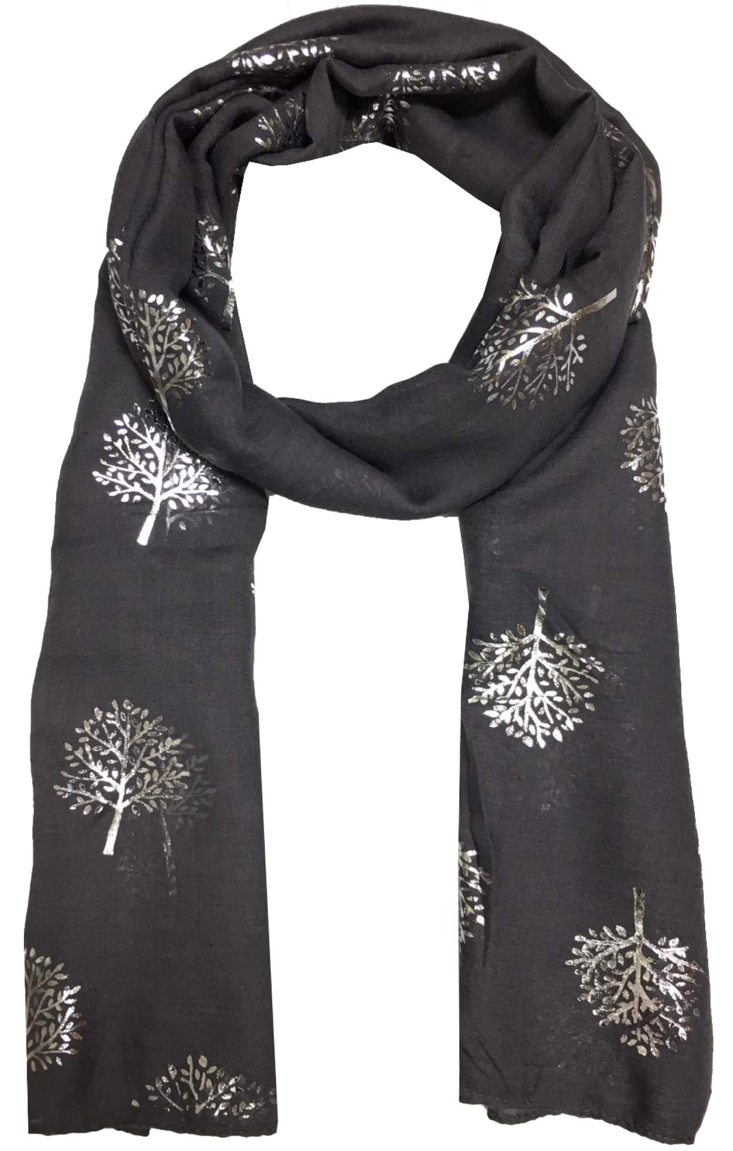 World of Shawls Silver Foil Mulberry Tree Print Fashion Scarf