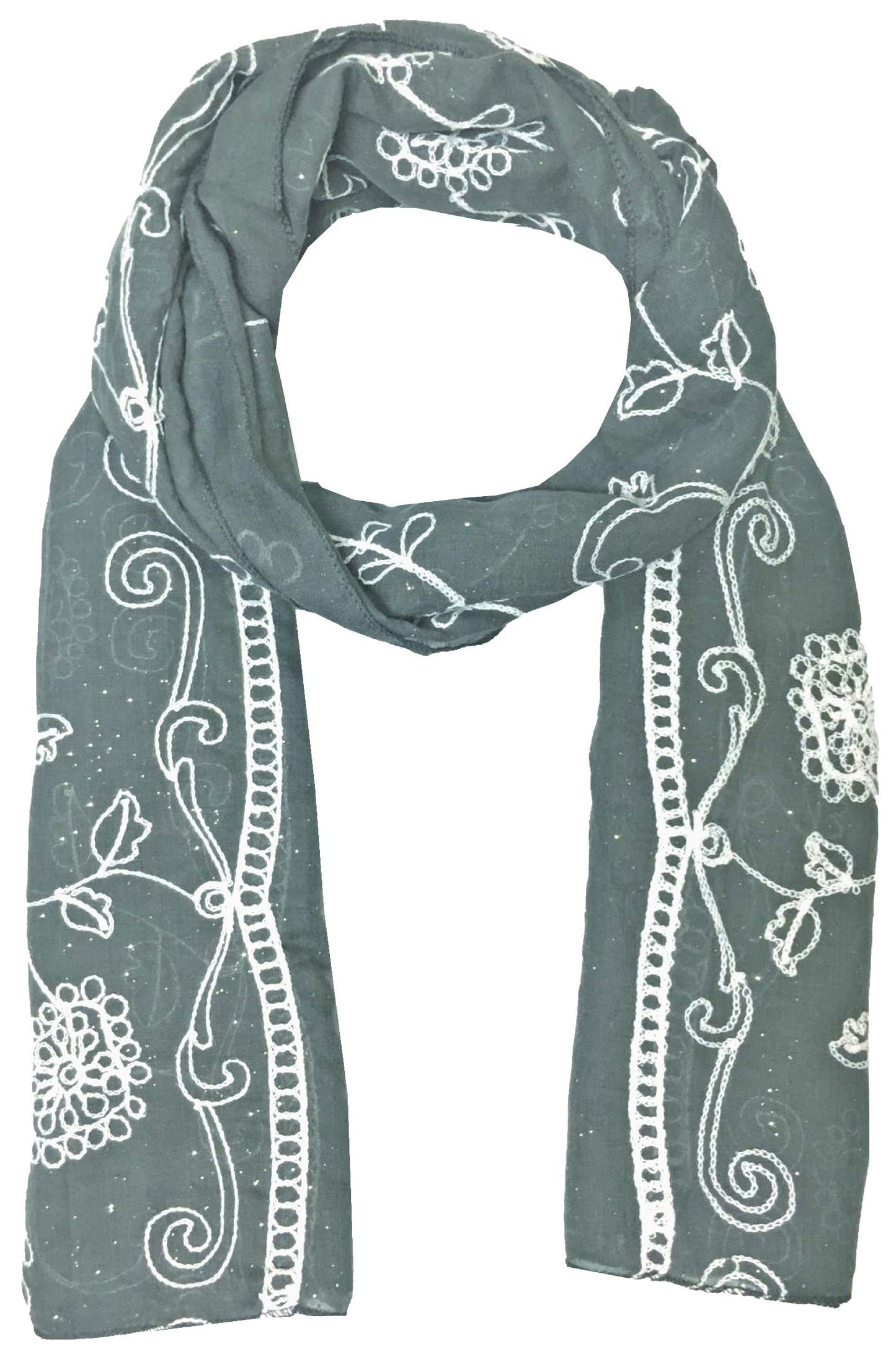 World of Shawls Seasonal Special Glitter Sparkle Stardust and Embroidered Scarf Scarves Hijab Maxi Wrap
