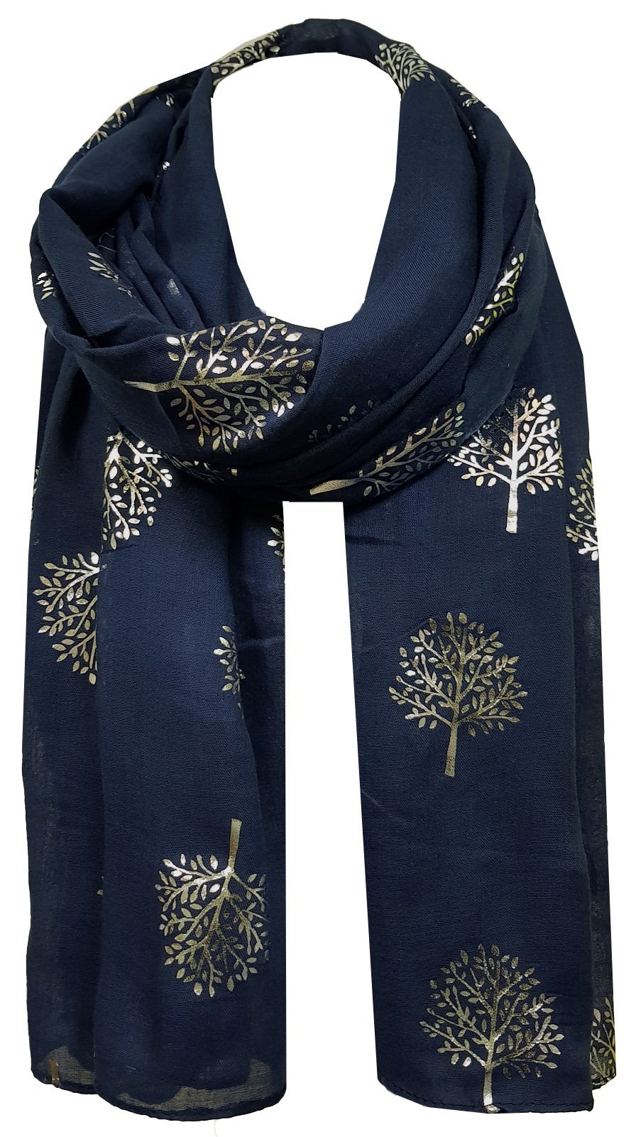 World of Shawls Silver Foil Mulberry Tree Print Fashion Scarf