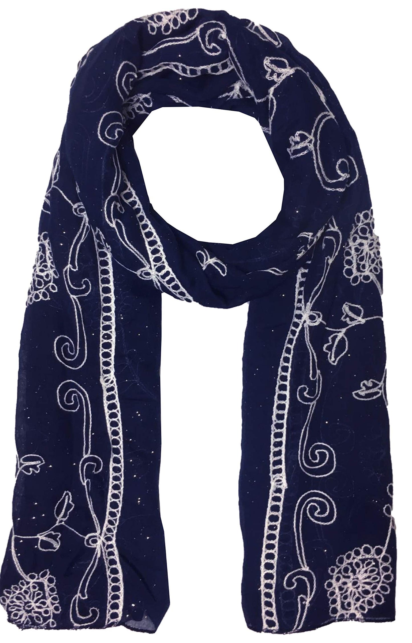 World of Shawls Seasonal Special Glitter Sparkle Stardust and Embroidered Scarf Scarves Hijab Maxi Wrap