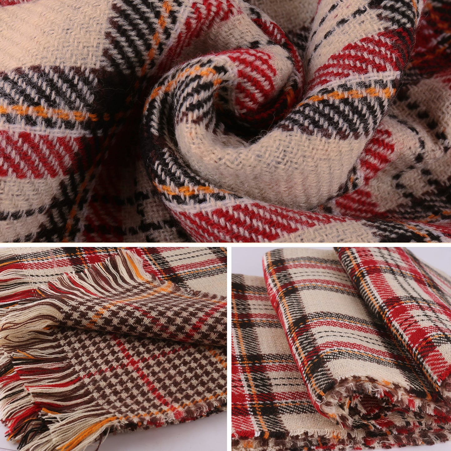 ISASSY Women's Ladies Vintage Wraps scarf scarves Elegant Tartan Plaid scarf Shawl (One size, V-Beige)