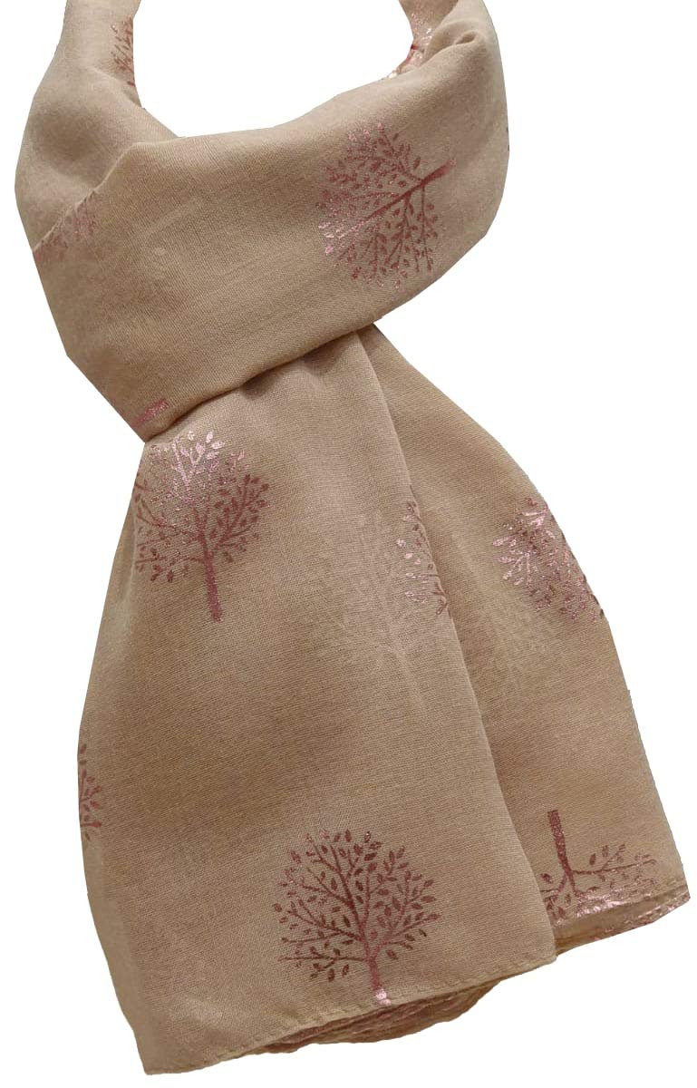 World of Shawls Silver Foil Mulberry Tree Print Fashion Scarf