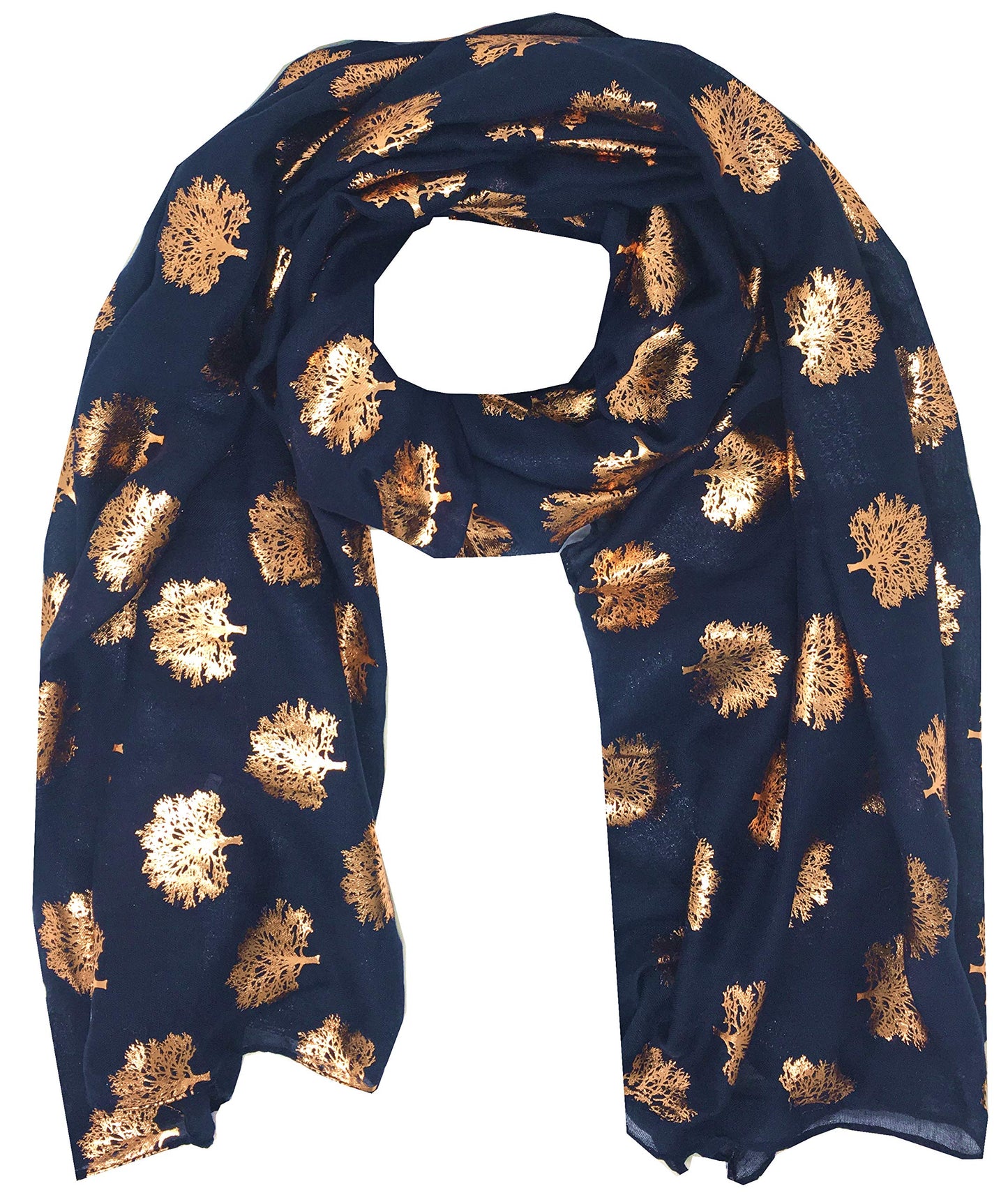 World of Shawls Silver Foil Mulberry Tree Print Fashion Scarf