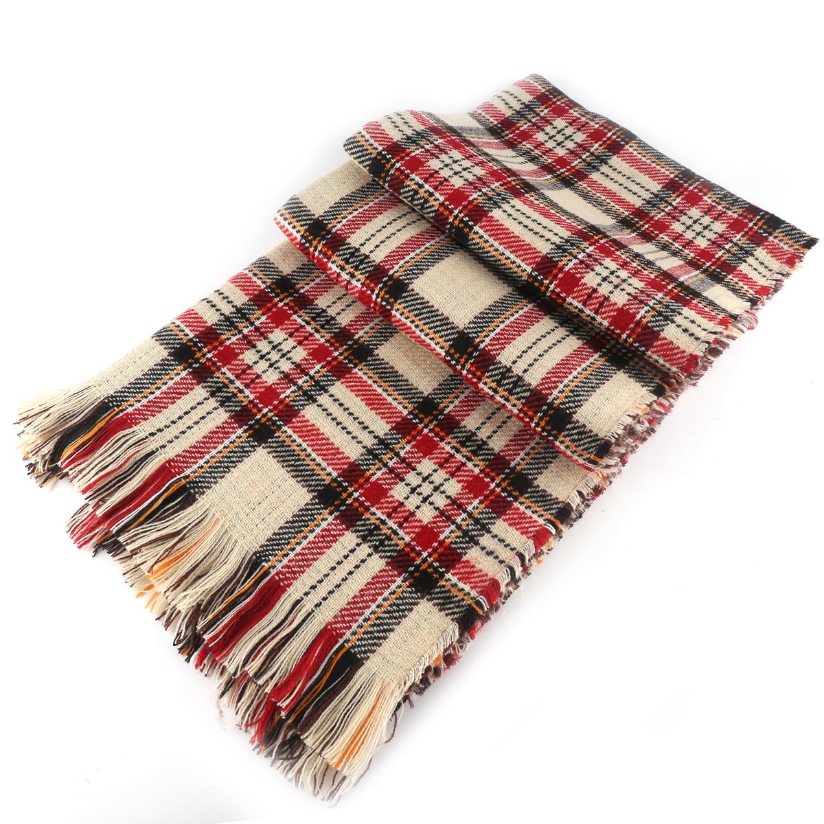 ISASSY Women's Ladies Vintage Wraps scarf scarves Elegant Tartan Plaid scarf Shawl (One size, V-Beige)