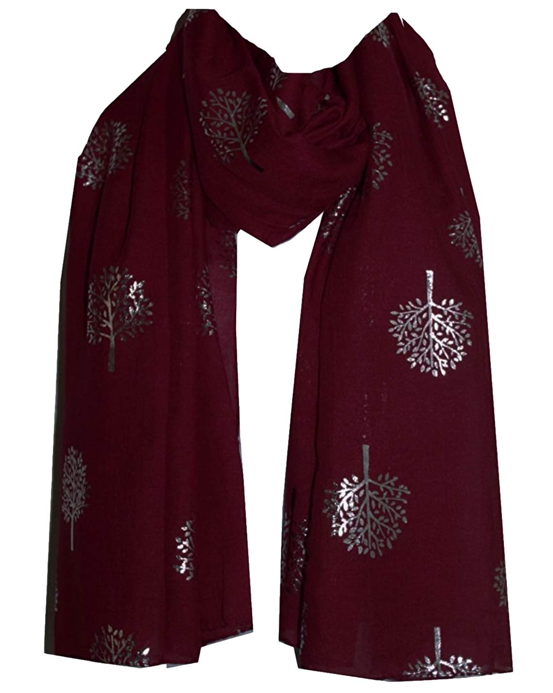 World of Shawls Silver Foil Mulberry Tree Print Fashion Scarf